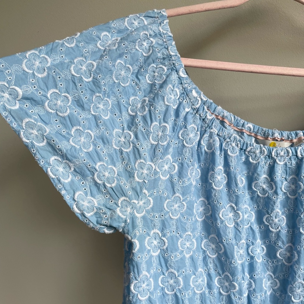 Boden Light Blue Floral Embroidered Scoop Neck Dress - Picture 6 of 10